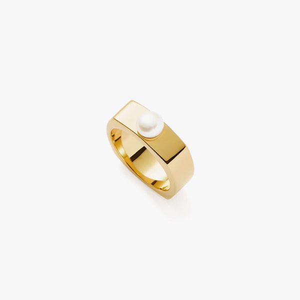 Button Pearl Square Chunky Ring