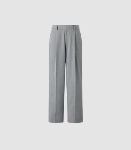 Minimalist Tailored Wide-Leg Trousers – Grey